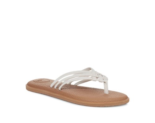 Sanuk Womens Yoga Salty White / Brown Flip Flops | MVXAZH014